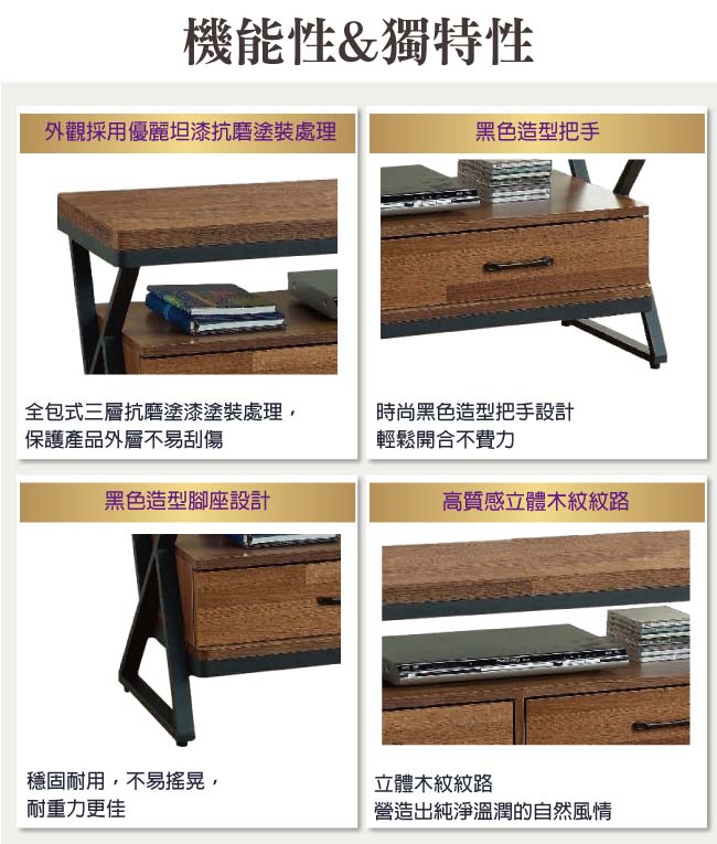 綠活居 奧帕迪時尚4尺木紋電視櫃/視聽櫃-120x40x52cm免組