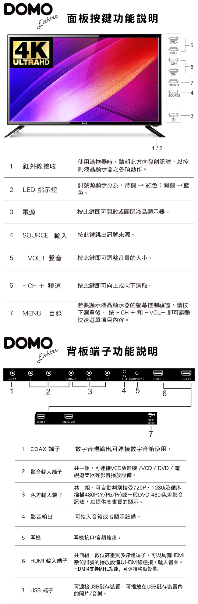 DOMO 43型 4K超級聲霸多媒體液晶顯示器+數位視訊盒DOM-43A03K.S