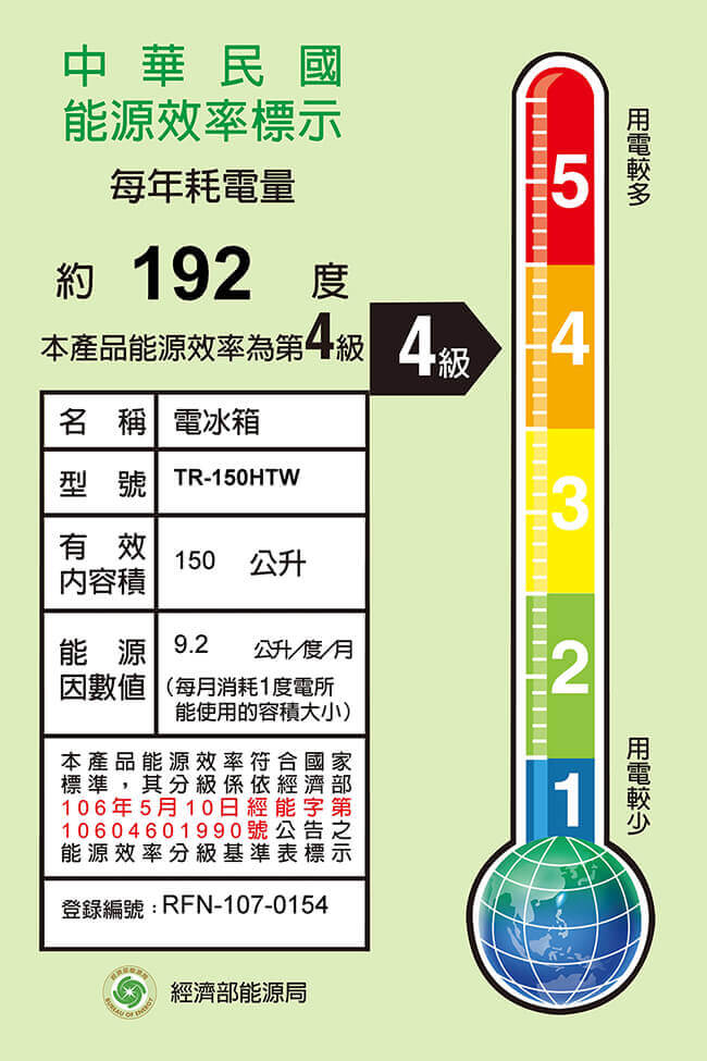 TATUNG大同 150L 4級定頻單門電冰箱 TR-150HTW-W夢幻白