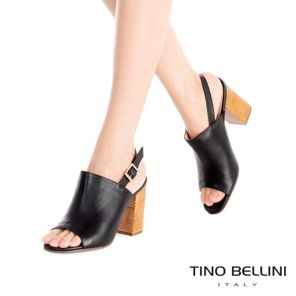 Tino Bellini 巴西進口極簡質感後釦帶魚口跟鞋 _ 黑