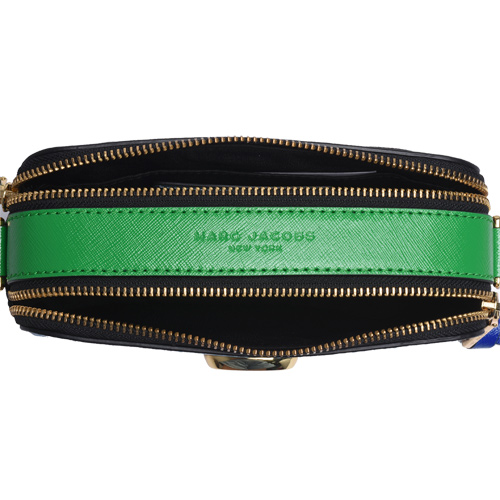 MARC JACOBS 雙J金屬LOGO防刮牛皮側邊字母織帶手拿/斜背包(小-迷霧藍)