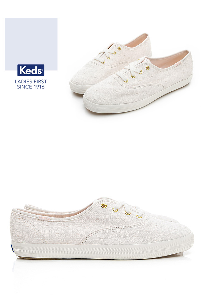 Keds CHAMPION 緹花綁帶休閒鞋-白色