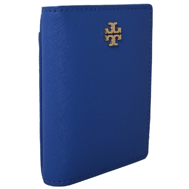 TORY BURCH EMERSON 立體經典LOGO防刮皮革掀開式名片夾-貴族藍