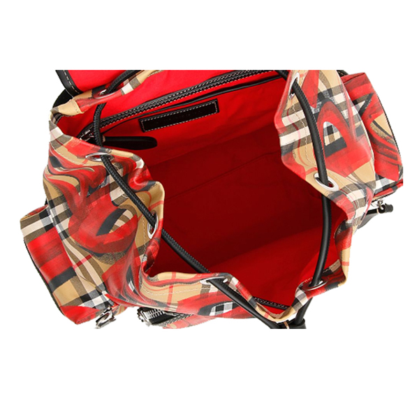 BURBERRY 塗鴉 VINTAGE 塗鴉格紋後背包(紅色/中款)