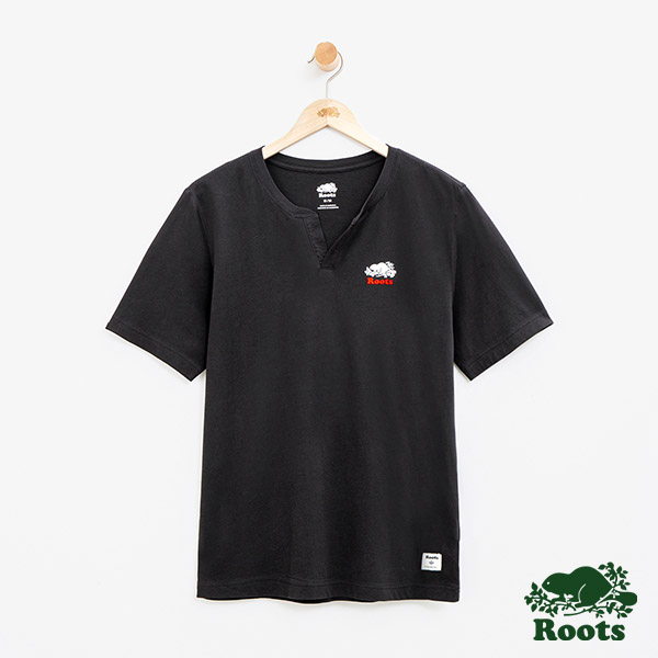 男裝Roots 開襟短袖T恤-黑