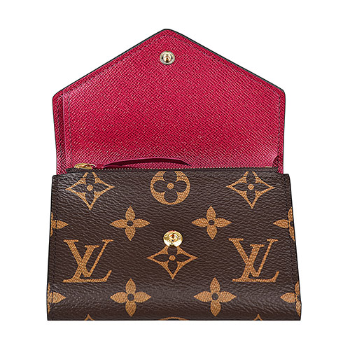 LV M41938 VICTORINE花紋LOGO Monogram帆布6卡扣式短夾(紫紅