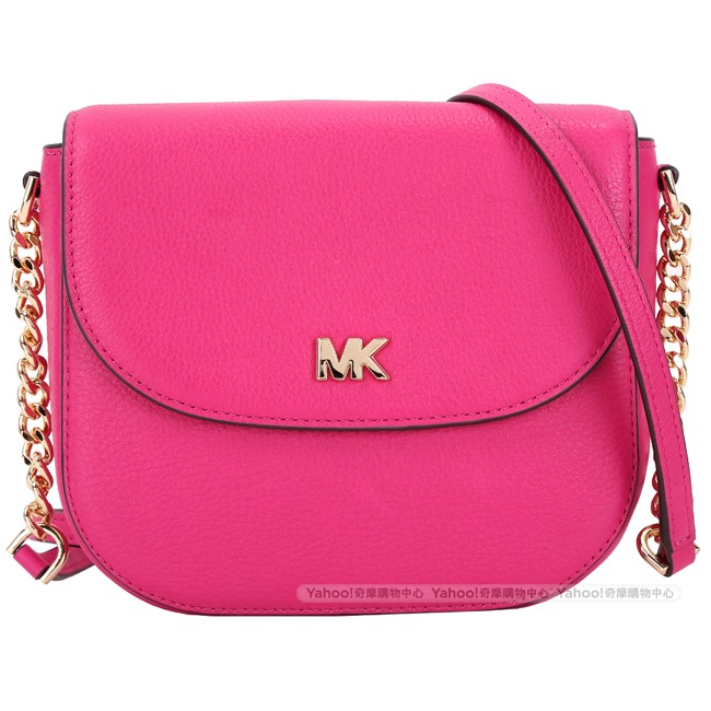 Michael Kors Mott 桃紅色金字荔紋牛皮斜背包(展示品)