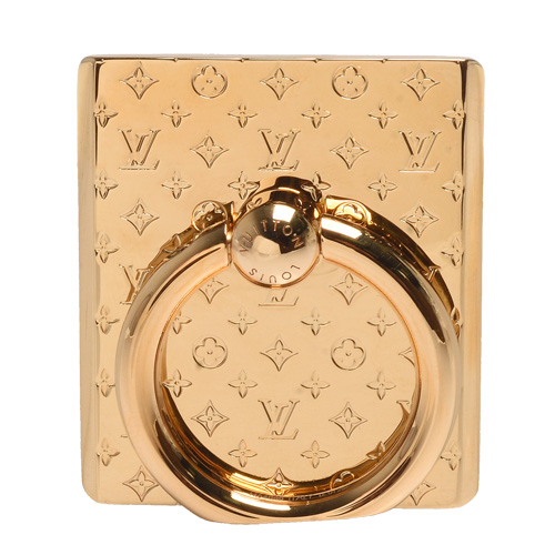 LV M64868經典Monogram雕花金屬手機扣環(金)