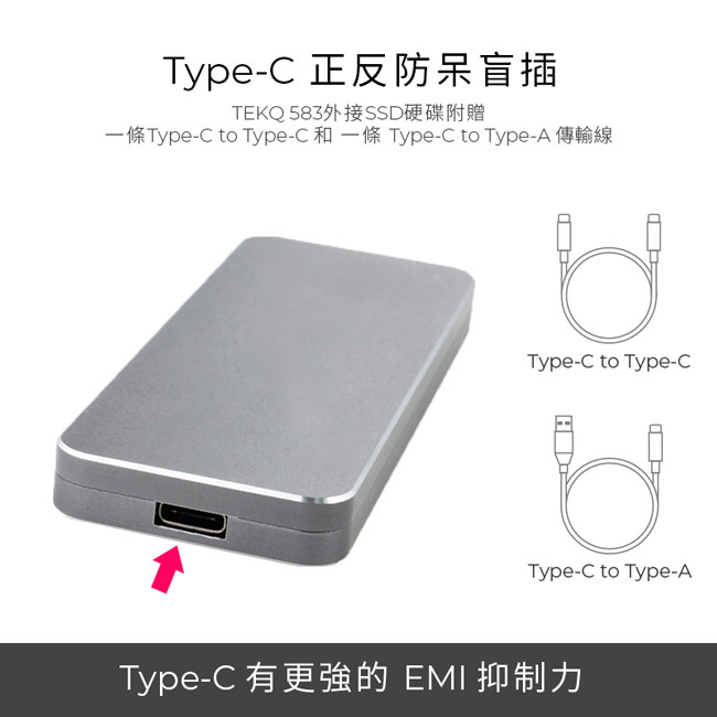 TEKQ 240G Type-C PCIe M.2 NVMe SSD 外接硬碟-灰