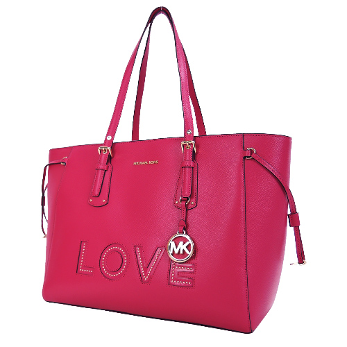 MICHAEL KORS VOYAGER LOVE防刮三層托特包(大/亮桃)
