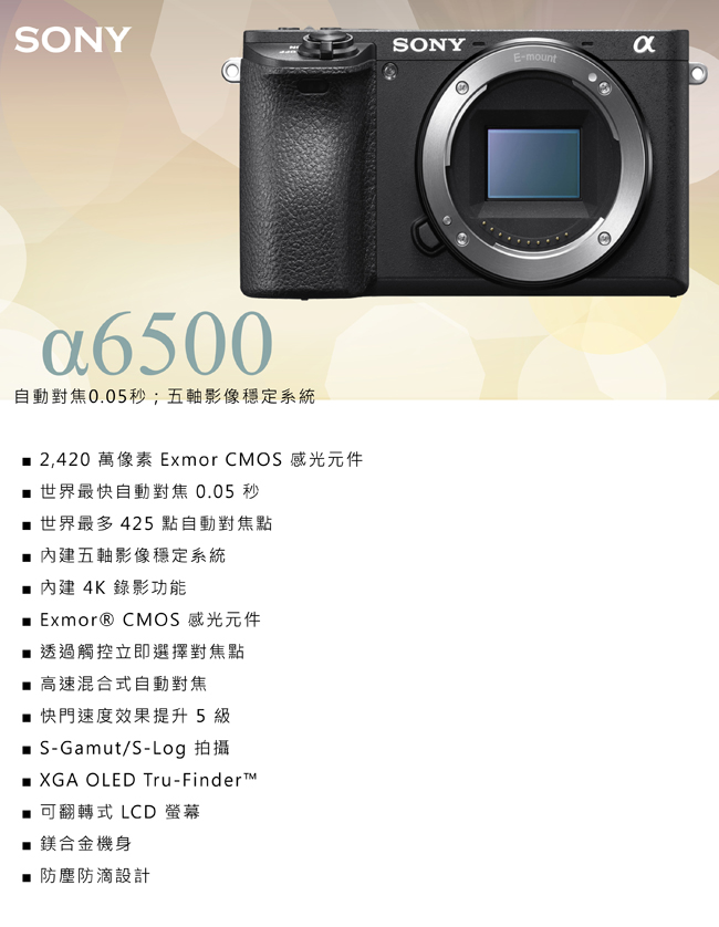 SONY A6500+16-50mm 單鏡組*(中文平輸)