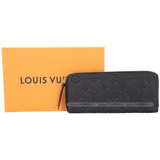 LV M60171 Clemence Monogram 經典壓印拉鍊長夾(黑色)