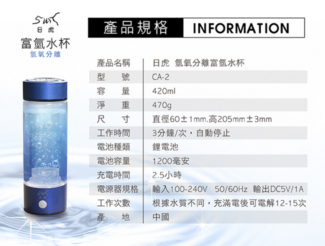 【日虎】氫氧分離富氫水杯(可換礦泉水瓶 外出更方便)