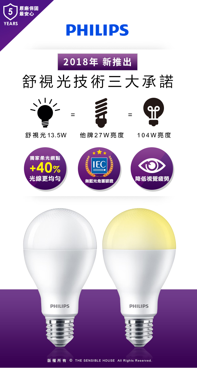 Philips飛利浦 舒視光護眼 13.5W LED燈泡-白光 6500K(3入)