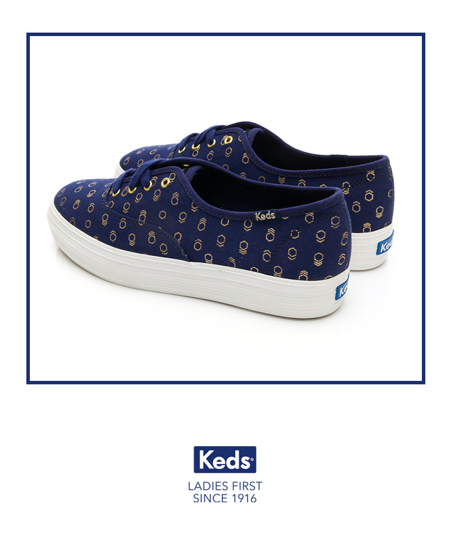 Keds TRIPLE 燙金印花綁帶休閒鞋-藍