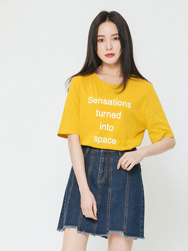 H:CONNECT 韓國品牌 女裝-標語圓領T-shirt-黃