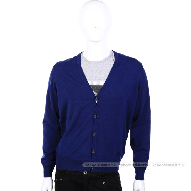 ARMANI COLLEZIONI 純羊毛V領藍色開襟針織衫