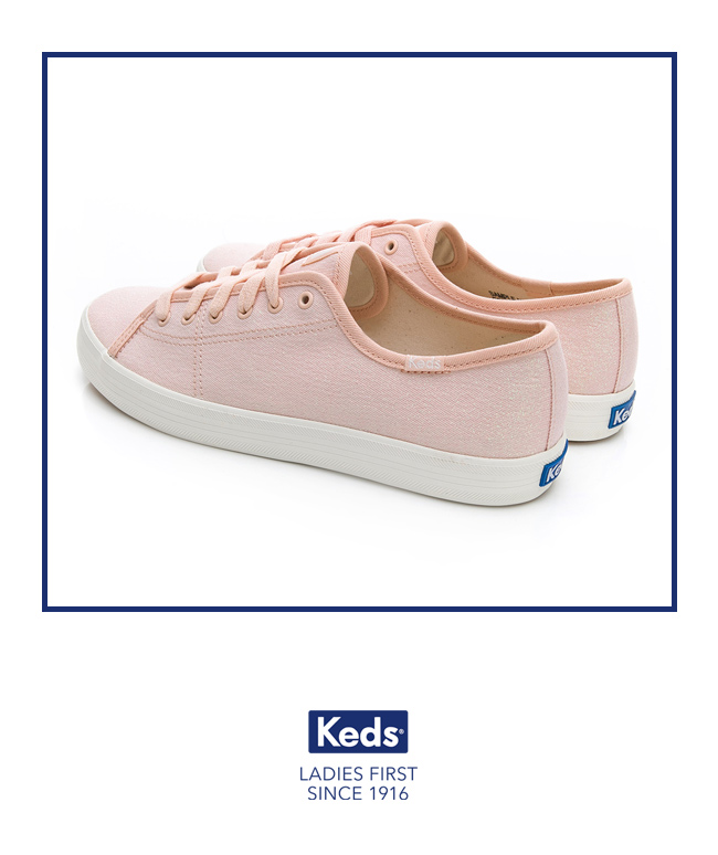 Keds KICKSTART 珠光布面綁帶休閒鞋-粉紅