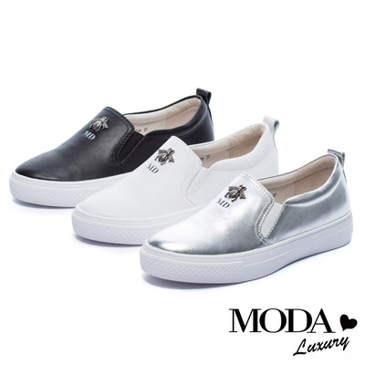 休閒鞋 MODA Luxury 立體金屬小蜜蜂裝飾全真皮厚底休閒鞋－銀