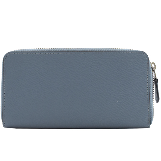 COACH 金屬LOGO防刮牛皮ㄇ字拉鍊長夾(淺藍)