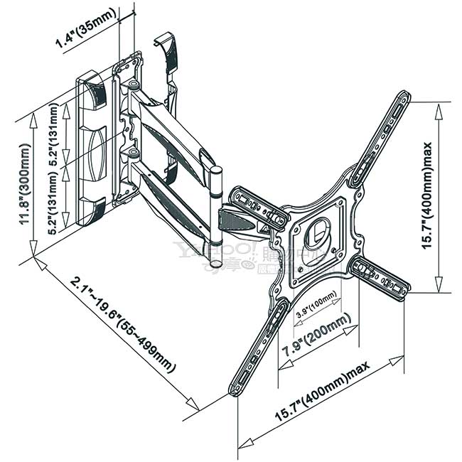 NB P4 32~55吋適用!可調角度液晶電視旋臂架