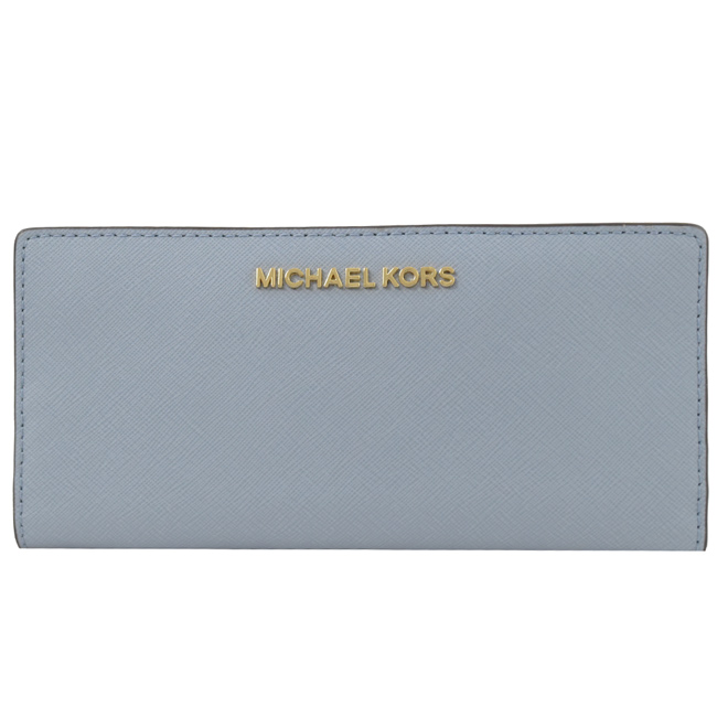 MICHAEL KORS Jet Set金屬logo防刮牛皮對開長夾(淺藍)