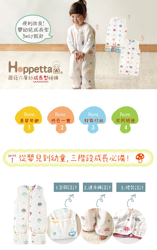 Hoppetta 蘑菇六層紗成長型睡褲(禮盒包裝)