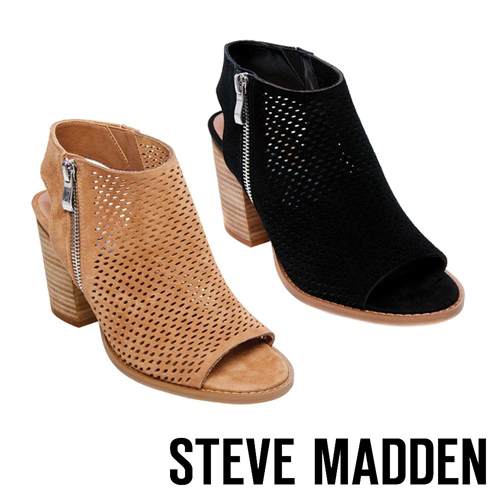 STEVE MADDEN-ABIGAIL魚口踝靴粗跟涼鞋-絨棕