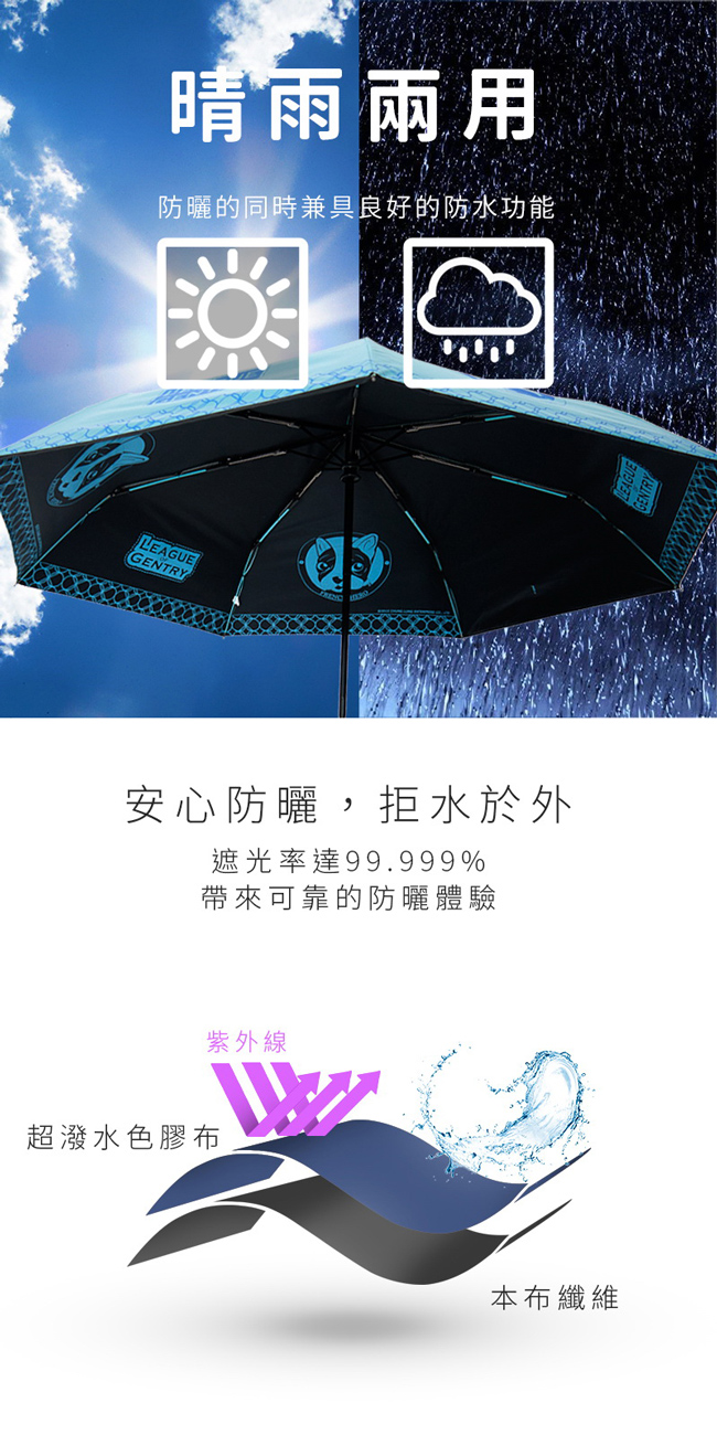 【雙龍牌】法鬥犬降溫防風黑膠自動開收傘/晴雨傘 B6009D