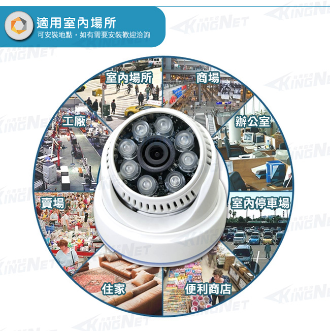 監視器攝影機 - KINGNET AHD 1080P SONY晶片 8陣列燈室內半球監視器