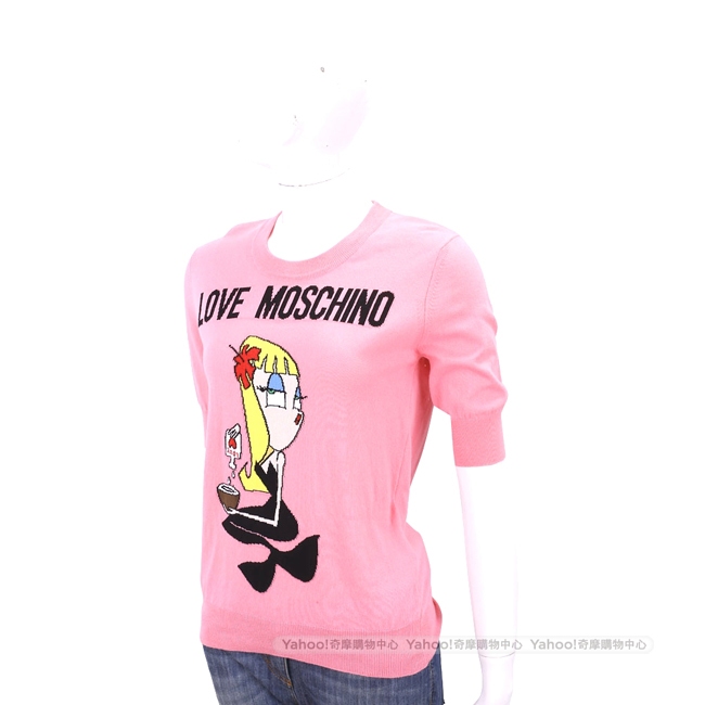 LOVE MOSCHINO 金髮人魚女孩粉色棉質針織衫