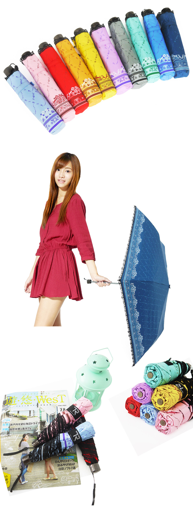 【TDN】降溫14度凡爾賽薔薇黑膠超輕量折傘/口紅傘/晴雨傘 B6245B