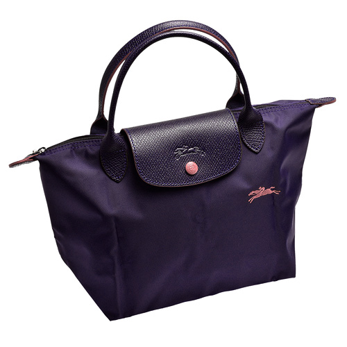 LONGCHAMP Collection刺繡摺疊暗釦/拉鍊短提把尼龍水餃包(小-藍莓色)