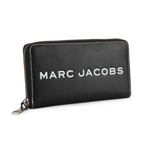 MARC JACOBS 簡約LOGO字樣條碼圖案牛皮拉鍊長夾-黑