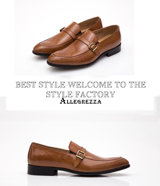 ALLEGREZZA-真皮男鞋-品味流露-鞋面飾釦復古皮紋便鞋焦糖色