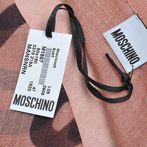 MOSCHINO品牌TOY小熊LOGO義大利製羊毛混蠶絲披肩/圍巾(粉紅色系)