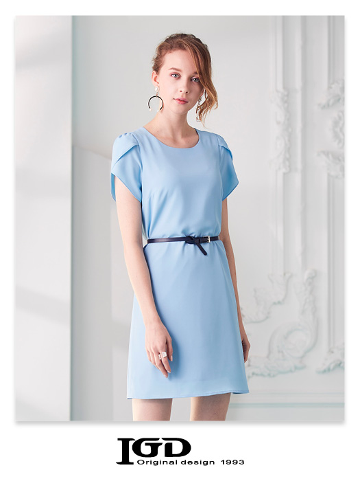 IGD英格麗 簡約優雅雙層袖設計洋裝-藍色