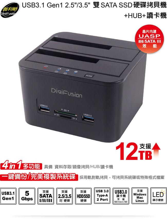 TA SS伽利略 USB3.1 Gen1 2.5 /3.5 雙SAD硬碟拷貝機