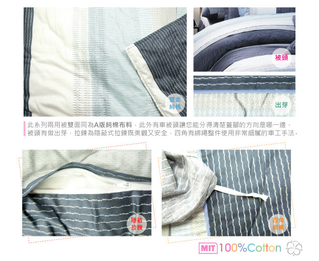 BUTTERFLY-台製40支紗純棉加高30cm薄式雙人床包+雙人鋪棉兩用被-簡約線條