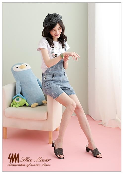 SM-華麗水鑽方頭高跟拖鞋