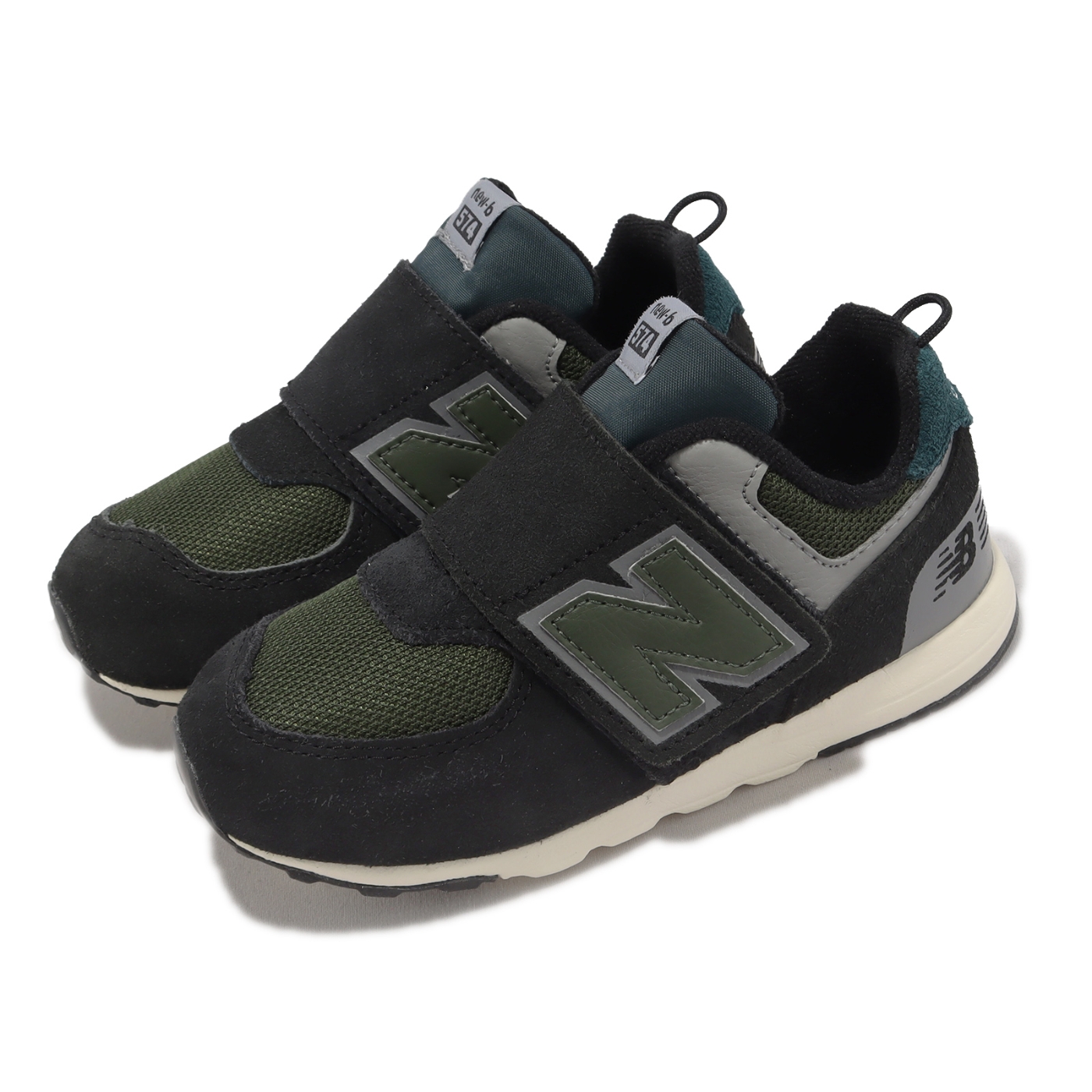 New Balance 童鞋574 寬楦小童幼童學步鞋黑綠麂皮魔鬼氈NB NW574KBG-W