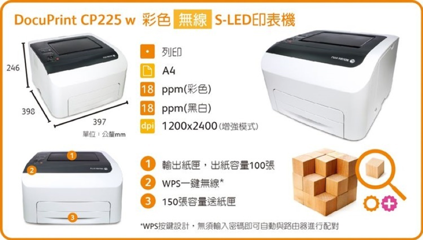 富士全錄 FUJI XEROX DocuPrint CP225w 高速無線彩色S-LED印表機