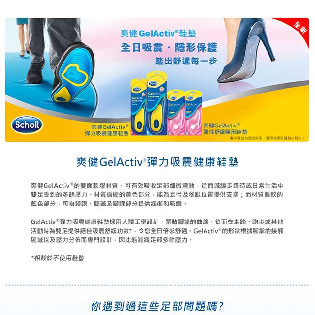 Scholl 爽健-Gel Activ健康鞋墊2雙(送QTTO纖腿襪)