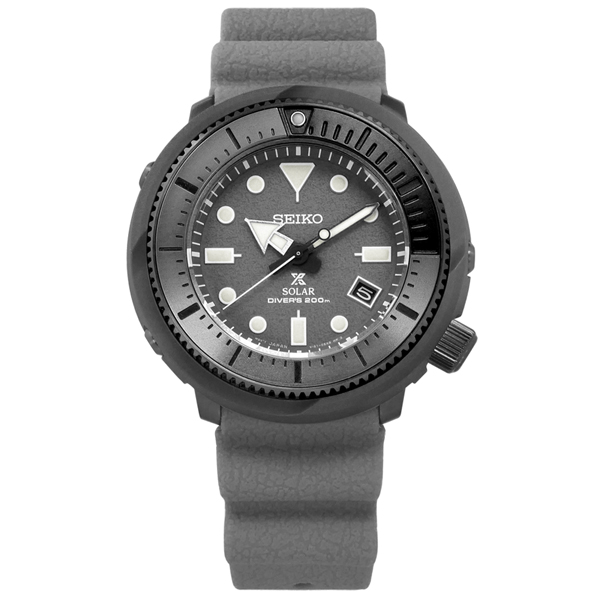 SEIKO PROSPEX 太陽能潛水錶日期防水200米矽膠手錶-灰色/45mm
