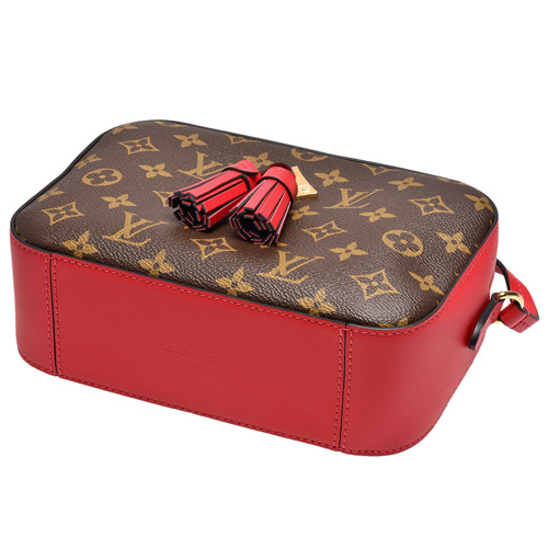 LV M43556經典Saintonge系列帆布印花流蘇鑲飾牛皮飾邊手提/斜背包-罌粟紅色