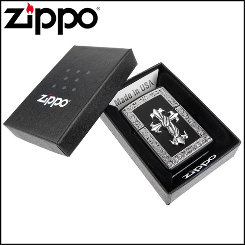 ZIPPO 日系~HARD METAL-十字金屬貼飾打火機