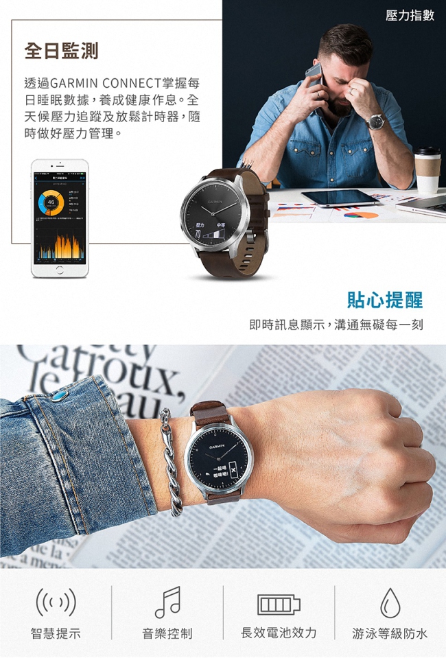 Garmin Vivomove HR 時尚智慧腕錶 典雅款