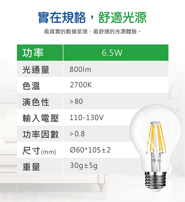 木林森Forest 6.5W LED燈絲燈