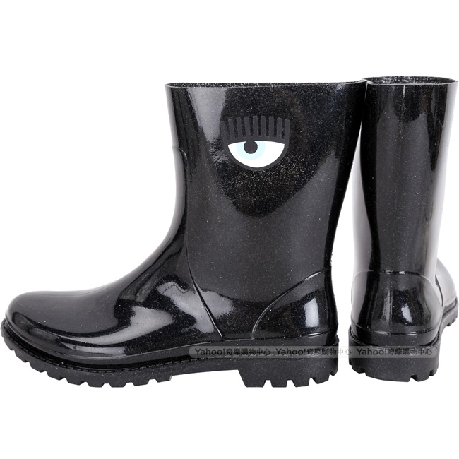 Chiara Ferragni Rainboot 眨眼圖騰低筒雨靴(亮片黑)