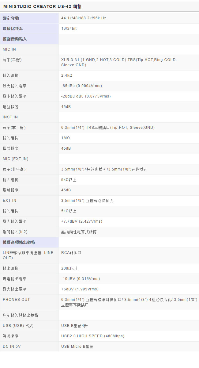 【日本TASCAM】 MiNiSTUDIO Creator US-42 直播錄音介面